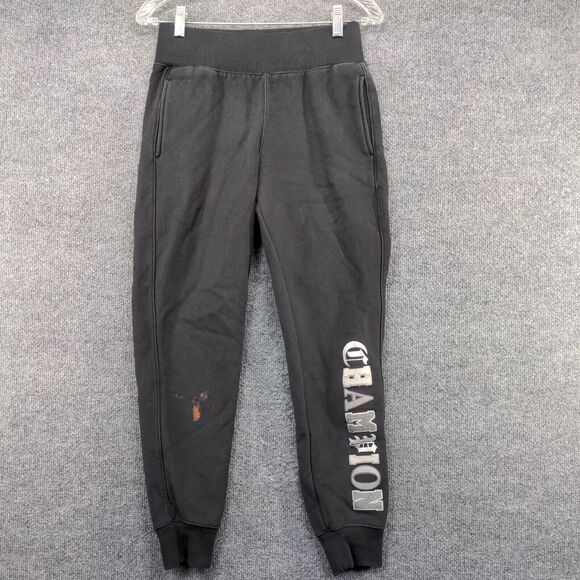 Champion Reverse Weave Mens Spell Out Jogger Pants S Black Wide Band Vintage - Picture 2 of 14